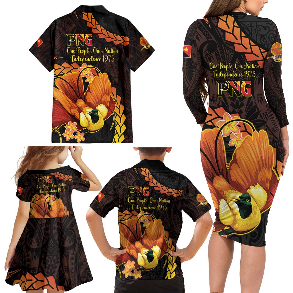 Papua New Guinea Independence Day Family Matching Long Sleeve Bodycon Dress and Hawaiian Shirt 50th Anniversary Papua Niu Gini Bird Of Paradise LT14 - Polynesian Pride