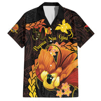 Papua New Guinea Independence Day Family Matching Off The Shoulder Long Sleeve Dress and Hawaiian Shirt 50th Anniversary Papua Niu Gini Bird Of Paradise LT14 Dad's Shirt - Short Sleeve Black - Polynesian Pride