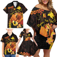 Papua New Guinea Independence Day Family Matching Off Shoulder Short Dress and Hawaiian Shirt 50th Anniversary Papua Niu Gini Bird Of Paradise LT14 - Polynesian Pride