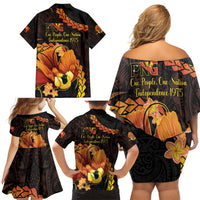 Papua New Guinea Independence Day Family Matching Off Shoulder Short Dress and Hawaiian Shirt 50th Anniversary Papua Niu Gini Bird Of Paradise LT14 - Polynesian Pride