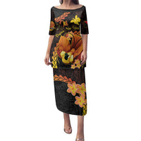 Papua New Guinea Independence Day Family Matching Puletasi and Hawaiian Shirt 50th Anniversary Papua Niu Gini Bird Of Paradise LT14 Mom's Dress Black - Polynesian Pride