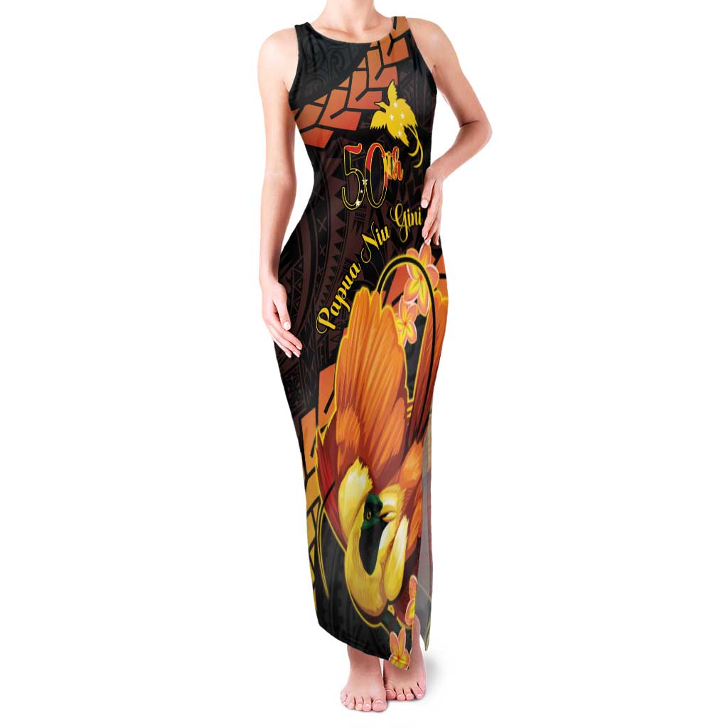 Papua New Guinea Independence Day Family Matching Tank Maxi Dress and Hawaiian Shirt 50th Anniversary Papua Niu Gini Bird Of Paradise LT14 Mom's Dress Black - Polynesian Pride