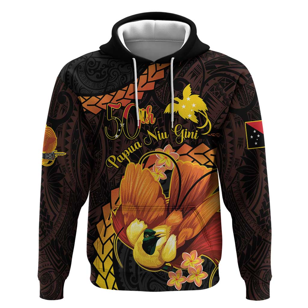Papua New Guinea Independence Day Hoodie 50th Anniversary Papua Niu Gini Bird Of Paradise LT14 Pullover Hoodie Black - Polynesian Pride
