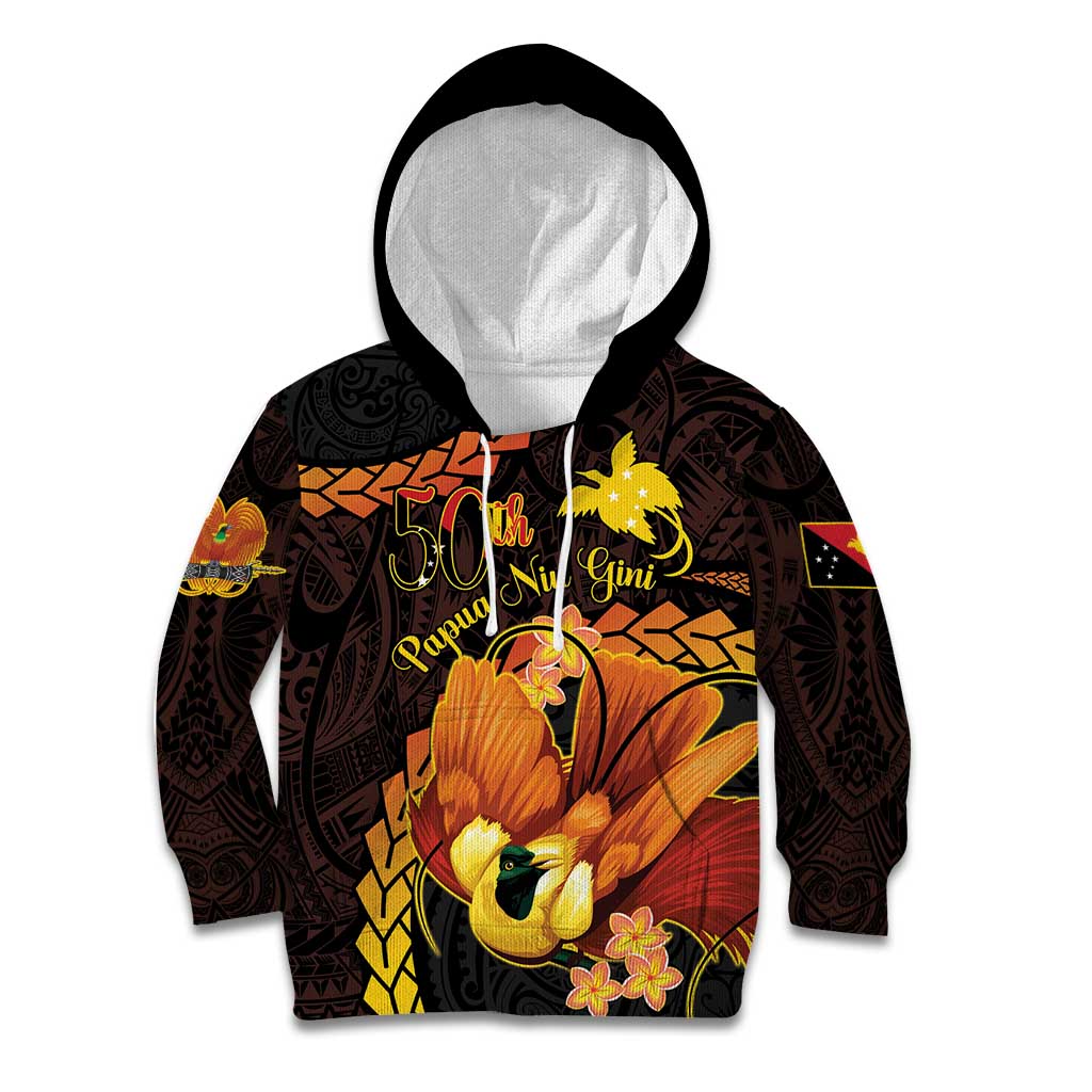 Papua New Guinea Independence Day Kid Hoodie 50th Anniversary Papua Niu Gini Bird Of Paradise LT14 Hoodie Black - Polynesian Pride