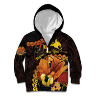 Papua New Guinea Independence Day Kid Hoodie 50th Anniversary Papua Niu Gini Bird Of Paradise LT14 Zip Hoodie Black - Polynesian Pride
