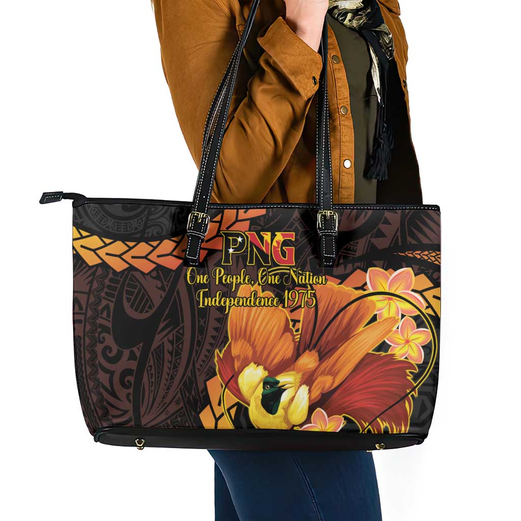 Papua New Guinea Independence Day Leather Tote Bag 50th Anniversary Papua Niu Gini Bird Of Paradise LT14