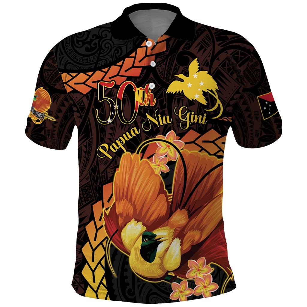 Papua New Guinea Independence Day Polo Shirt 50th Anniversary Papua Niu Gini Bird Of Paradise LT14 Black - Polynesian Pride