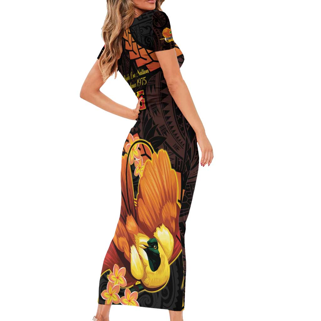 Papua New Guinea Independence Day Short Sleeve Bodycon Dress 50th Anniversary Papua Niu Gini Bird Of Paradise LT14 - Polynesian Pride