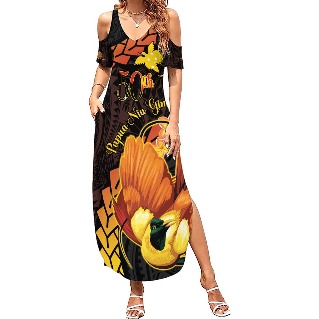 Papua New Guinea Independence Day Summer Maxi Dress 50th Anniversary Papua Niu Gini Bird Of Paradise LT14 Women Black - Polynesian Pride