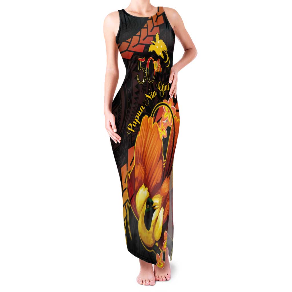 Papua New Guinea Independence Day Tank Maxi Dress 50th Anniversary Papua Niu Gini Bird Of Paradise LT14 Women Black - Polynesian Pride