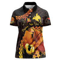 Papua New Guinea Independence Day Women Polo Shirt 50th Anniversary Papua Niu Gini Bird Of Paradise LT14 Female Black - Polynesian Pride