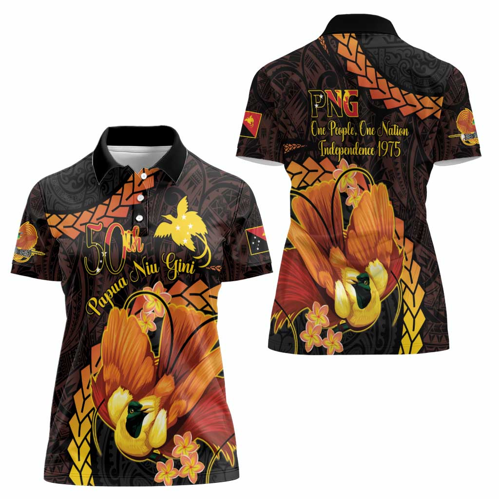 Papua New Guinea Independence Day Women Polo Shirt 50th Anniversary Papua Niu Gini Bird Of Paradise LT14 - Polynesian Pride