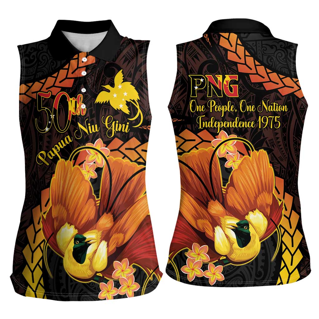 Papua New Guinea Independence Day Women Sleeveless Polo Shirt 50th Anniversary Papua Niu Gini Bird Of Paradise LT14 - Polynesian Pride