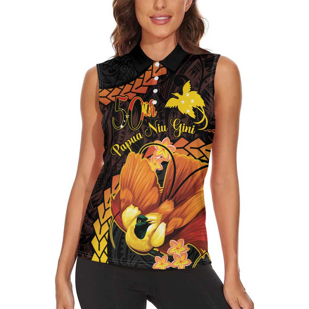 Papua New Guinea Independence Day Women Sleeveless Polo Shirt 50th Anniversary Papua Niu Gini Bird Of Paradise LT14 - Polynesian Pride