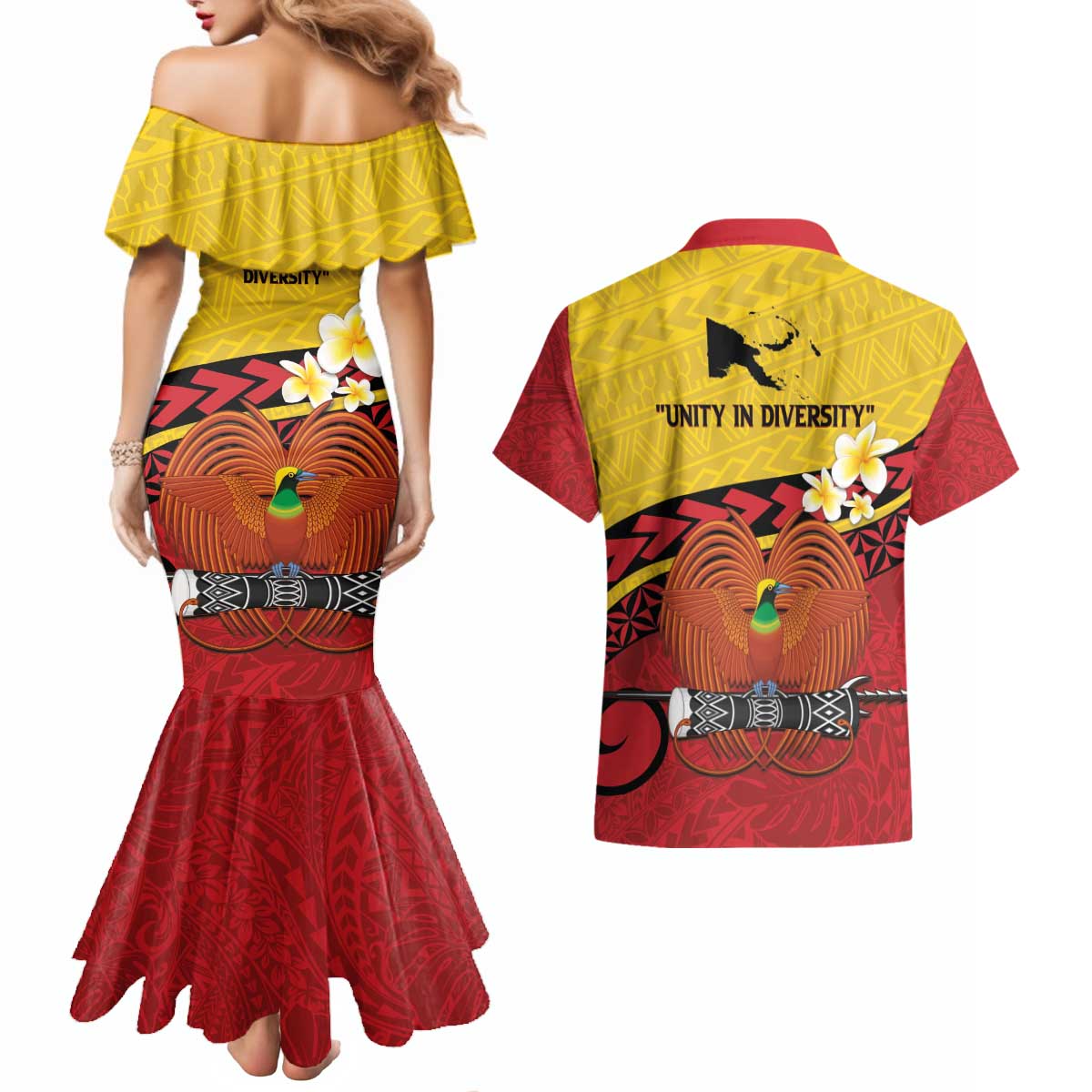 Papua New Guinea Independence Day Couples Matching Mermaid Dress and Hawaiian Shirt Since 1975 Unity In Diversity