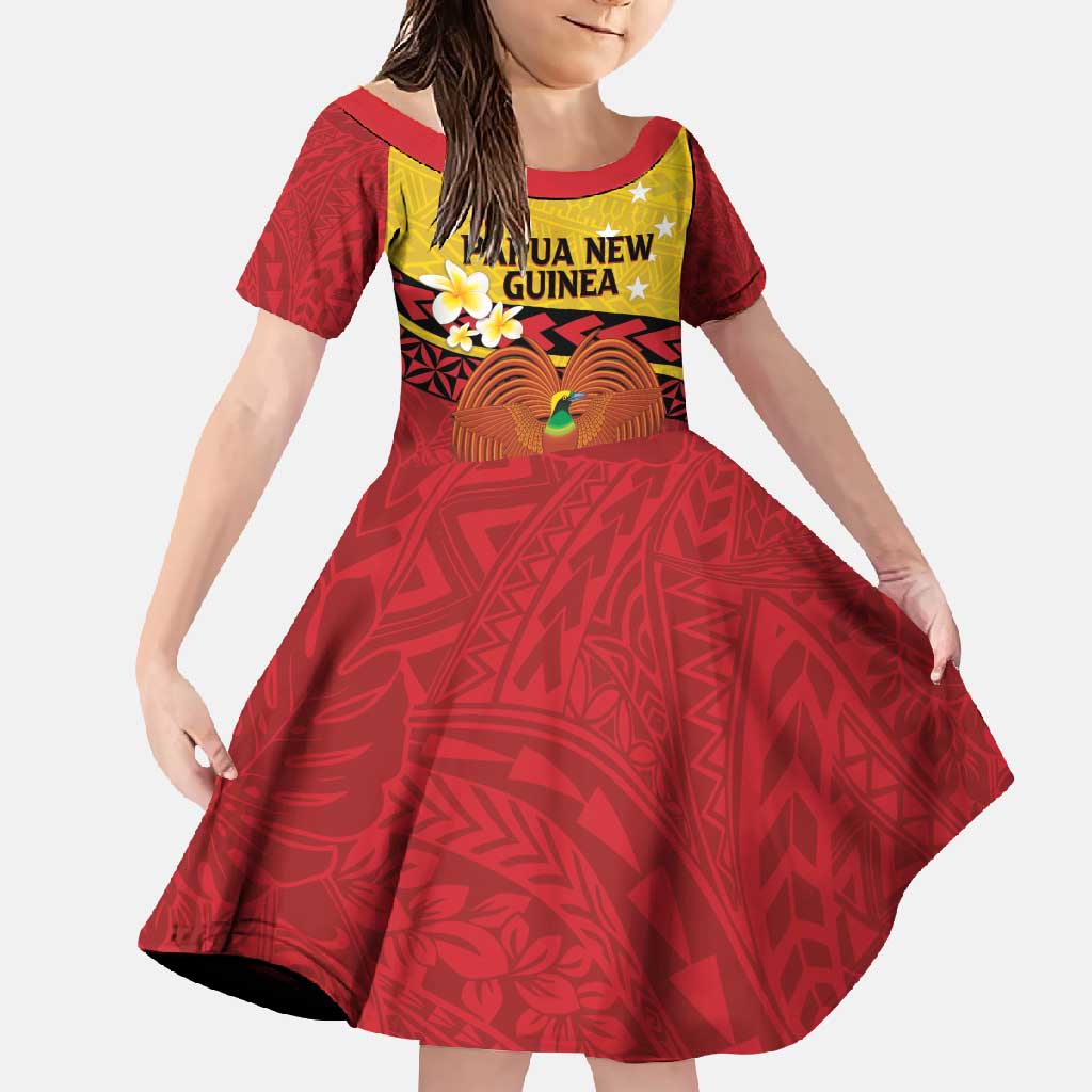 Papua New Guinea Independence Day Family Matching Long Sleeve Bodycon Dress and Hawaiian Shirt Since 1975 Unity In Diversity LT14 Daughter's Dress Red - Polynesian Pride