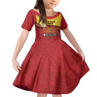 Papua New Guinea Independence Day Family Matching Mermaid Dress and Hawaiian Shirt Since 1975 Unity In Diversity LT14 Daughter's Dress Red - Polynesian Pride