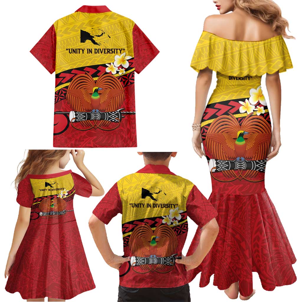 Papua New Guinea Independence Day Family Matching Mermaid Dress and Hawaiian Shirt Since 1975 Unity In Diversity LT14 - Polynesian Pride