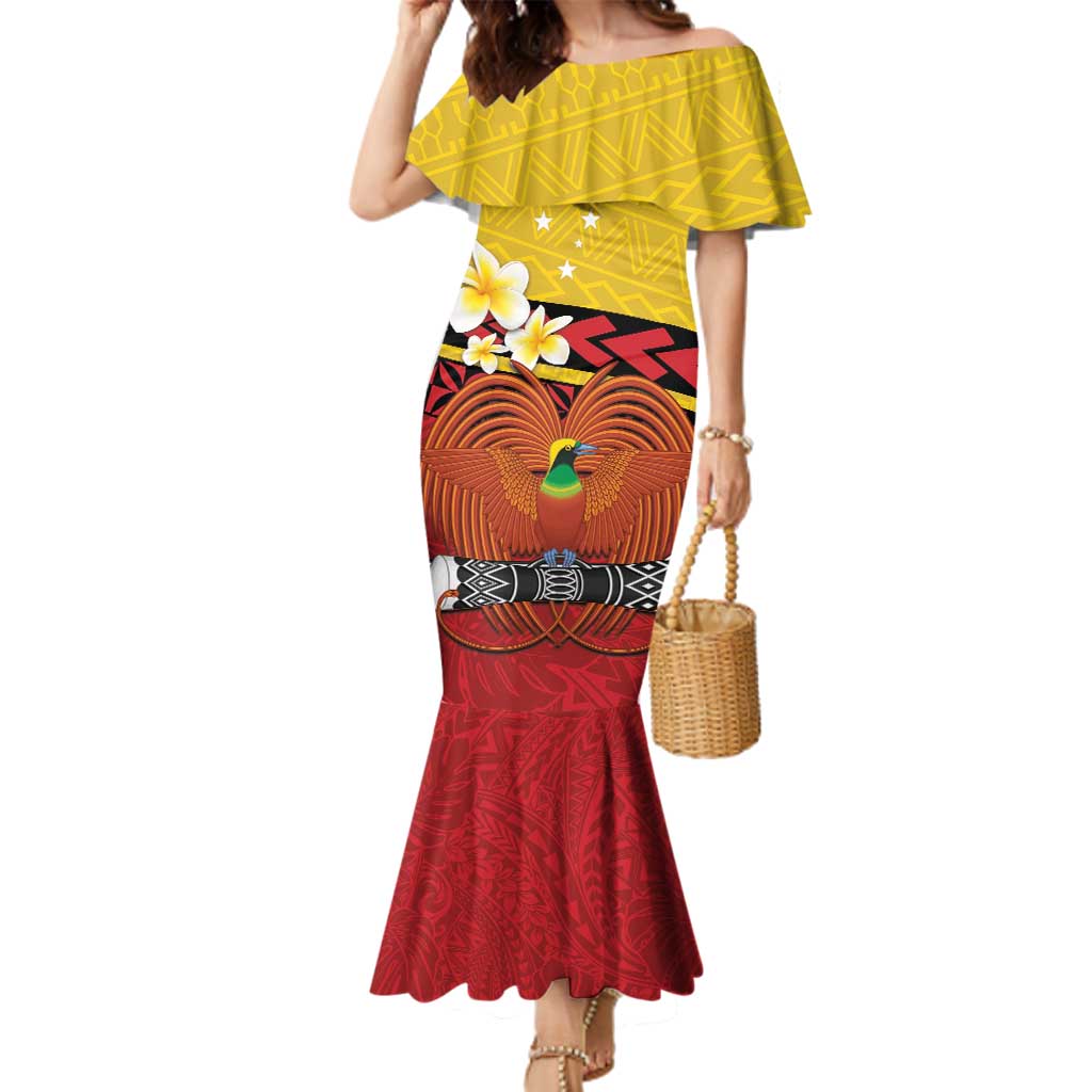 Papua New Guinea Independence Day Family Matching Mermaid Dress and Hawaiian Shirt Since 1975 Unity In Diversity LT14 Mom's Dress Red - Polynesian Pride