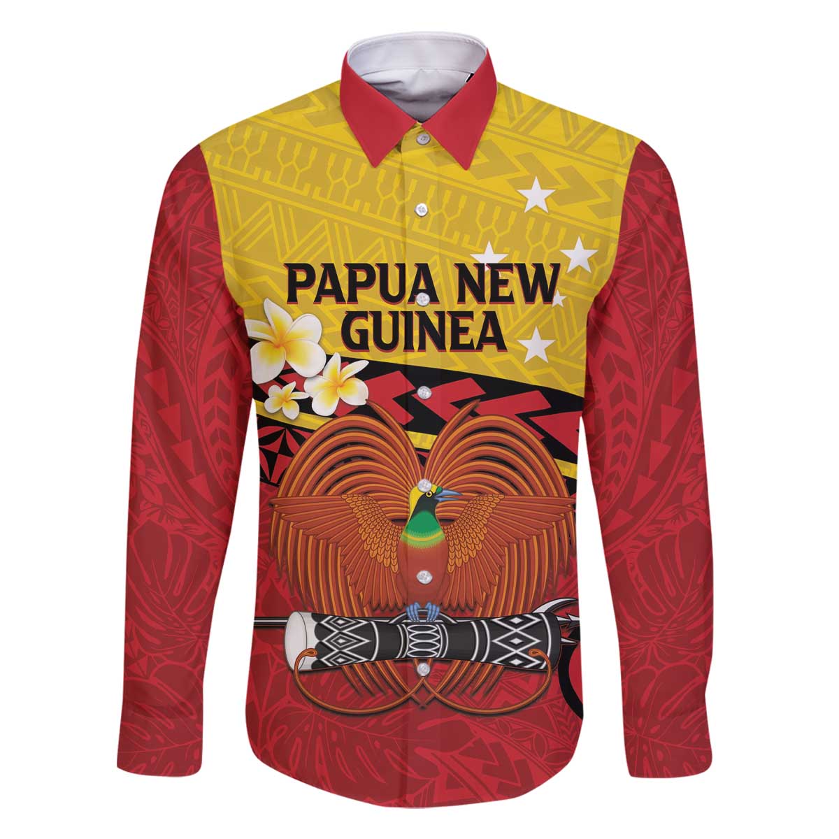 Papua New Guinea Independence Day Family Matching Off The Shoulder Long Sleeve Dress and Hawaiian Shirt Since 1975 Unity In Diversity LT14 Dad's Shirt - Long Sleeve Red - Polynesian Pride