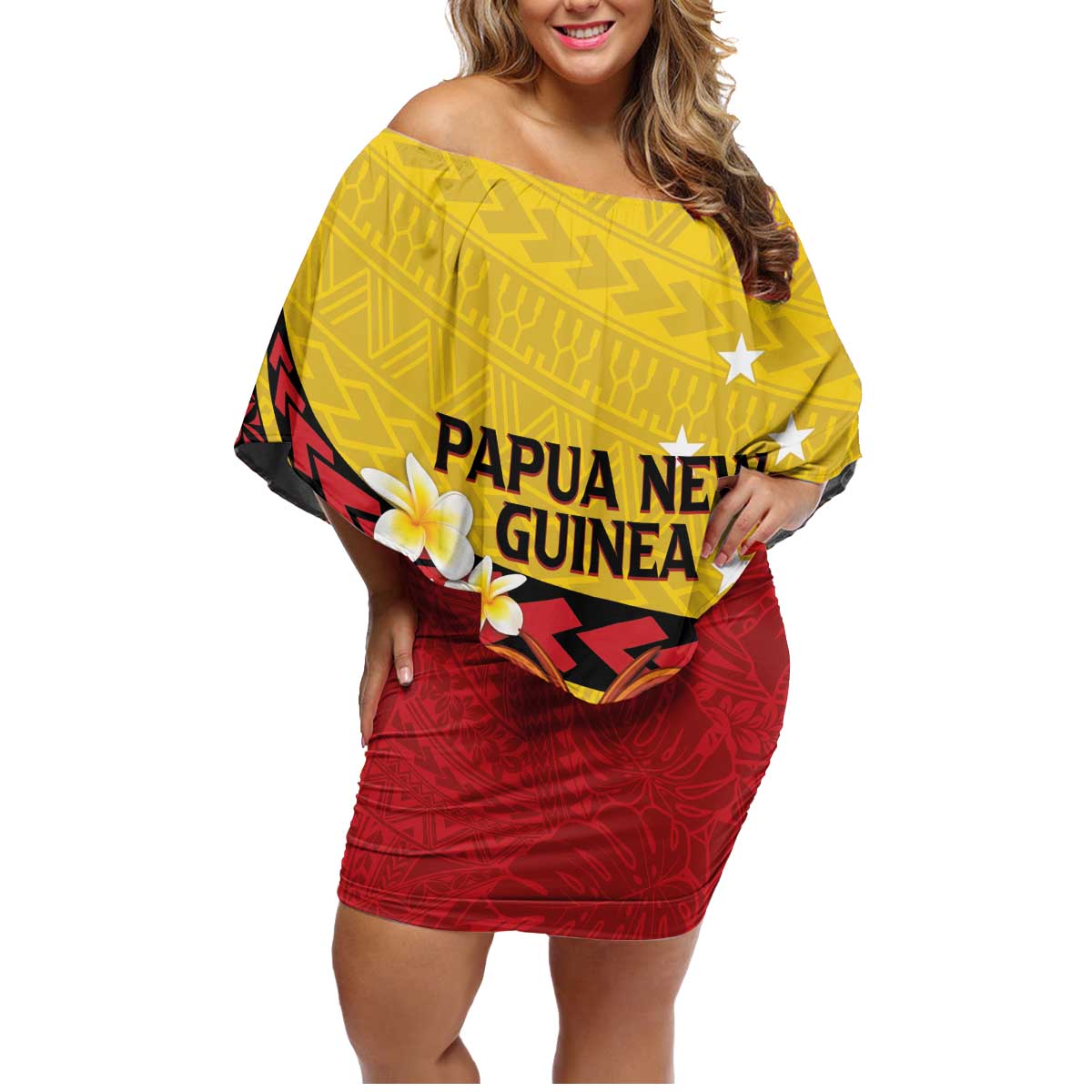 Papua New Guinea Independence Day Family Matching Off Shoulder Short Dress and Hawaiian Shirt Since 1975 Unity In Diversity LT14 Mom's Dress Red - Polynesian Pride