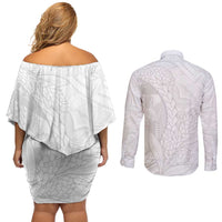 Samoa White Sunday Couples Matching Off Shoulder Short Dress and Long Sleeve Button Shirt Lotu Tamaiti Siapo With Teuila