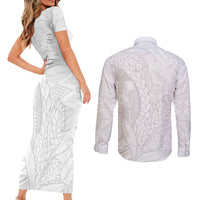 Samoa White Sunday Couples Matching Short Sleeve Bodycon Dress and Long Sleeve Button Shirt Lotu Tamaiti Siapo With Teuila