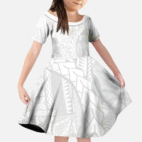 Samoa White Sunday Family Matching Long Sleeve Bodycon Dress and Hawaiian Shirt Lotu Tamaiti Siapo With Teuila LT14 Daughter's Dress White - Polynesian Pride