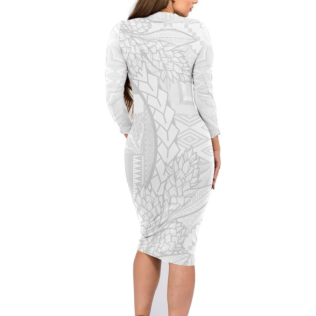 Samoa White Sunday Family Matching Long Sleeve Bodycon Dress and Hawaiian Shirt Lotu Tamaiti Siapo With Teuila LT14 - Polynesian Pride
