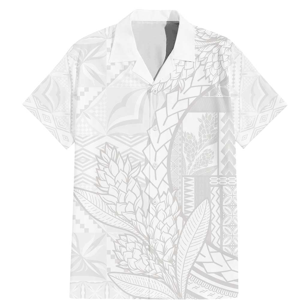 Samoa White Sunday Family Matching Mermaid Dress and Hawaiian Shirt Lotu Tamaiti Siapo With Teuila LT14 Dad's Shirt - Short Sleeve White - Polynesian Pride