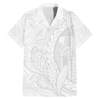 Samoa White Sunday Family Matching Mermaid Dress and Hawaiian Shirt Lotu Tamaiti Siapo With Teuila LT14 Dad's Shirt - Short Sleeve White - Polynesian Pride