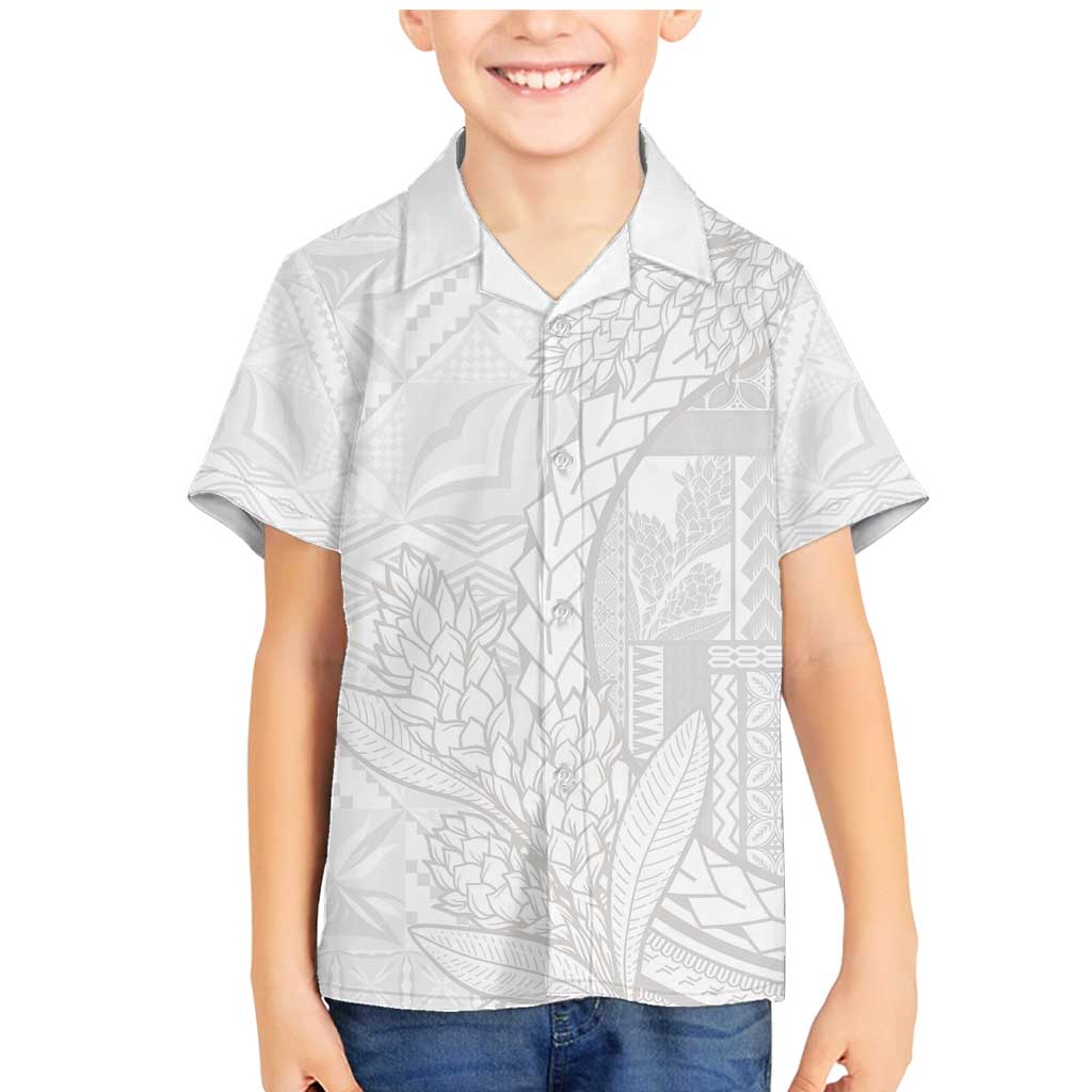 Samoa White Sunday Family Matching Mermaid Dress and Hawaiian Shirt Lotu Tamaiti Siapo With Teuila LT14 Son's Shirt White - Polynesian Pride