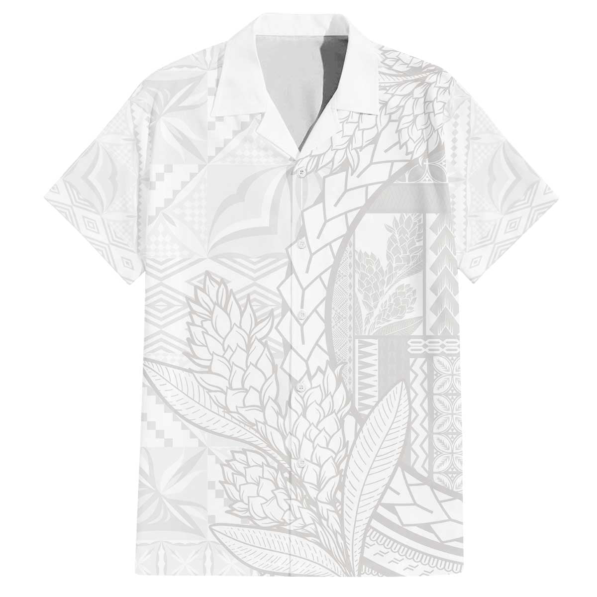 Samoa White Sunday Family Matching Off The Shoulder Long Sleeve Dress and Hawaiian Shirt Lotu Tamaiti Siapo With Teuila LT14 Dad's Shirt - Short Sleeve White - Polynesian Pride