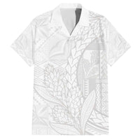 Samoa White Sunday Family Matching Off The Shoulder Long Sleeve Dress and Hawaiian Shirt Lotu Tamaiti Siapo With Teuila LT14 Dad's Shirt - Short Sleeve White - Polynesian Pride