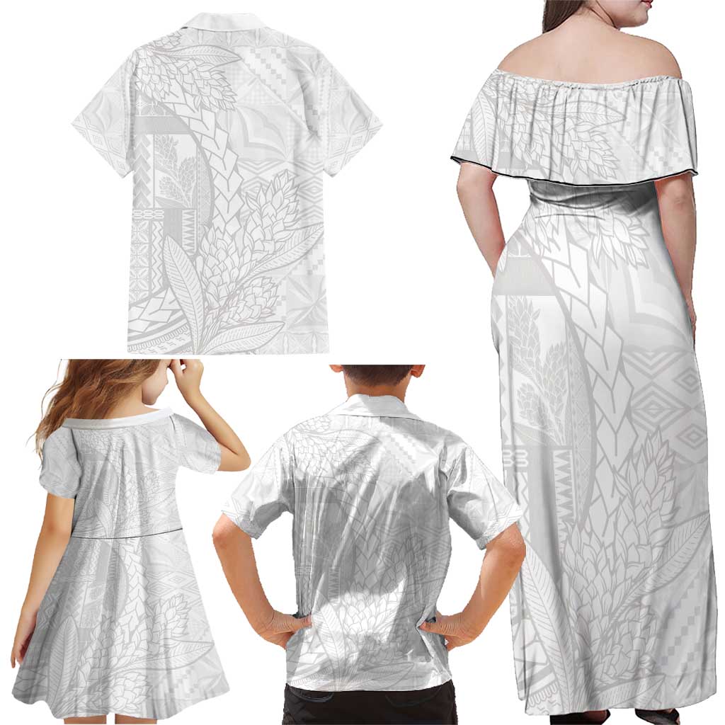 Samoa White Sunday Family Matching Off Shoulder Maxi Dress and Hawaiian Shirt Lotu Tamaiti Siapo With Teuila LT14 - Polynesian Pride