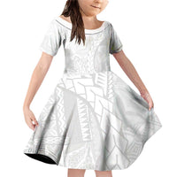Samoa White Sunday Family Matching Off Shoulder Short Dress and Hawaiian Shirt Lotu Tamaiti Siapo With Teuila LT14 Daughter's Dress White - Polynesian Pride