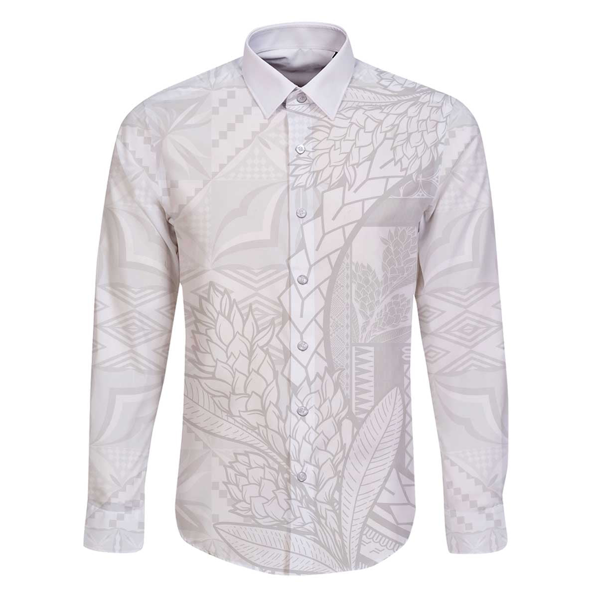 Samoa White Sunday Family Matching Puletasi and Hawaiian Shirt Lotu Tamaiti Siapo With Teuila LT14 Dad's Shirt - Long Sleeve White - Polynesian Pride