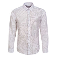 Samoa White Sunday Family Matching Puletasi and Hawaiian Shirt Lotu Tamaiti Siapo With Teuila LT14 Dad's Shirt - Long Sleeve White - Polynesian Pride