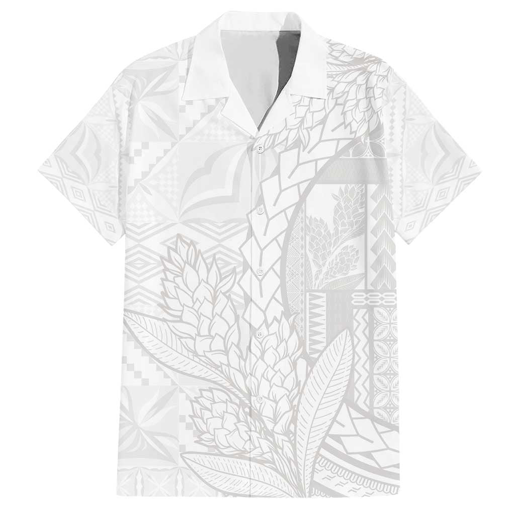 Samoa White Sunday Family Matching Short Sleeve Bodycon Dress and Hawaiian Shirt Lotu Tamaiti Siapo With Teuila LT14 Dad's Shirt - Short Sleeve White - Polynesian Pride