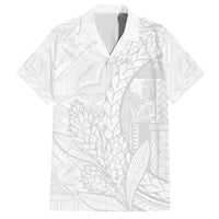 Samoa White Sunday Family Matching Short Sleeve Bodycon Dress and Hawaiian Shirt Lotu Tamaiti Siapo With Teuila LT14 Dad's Shirt - Short Sleeve White - Polynesian Pride