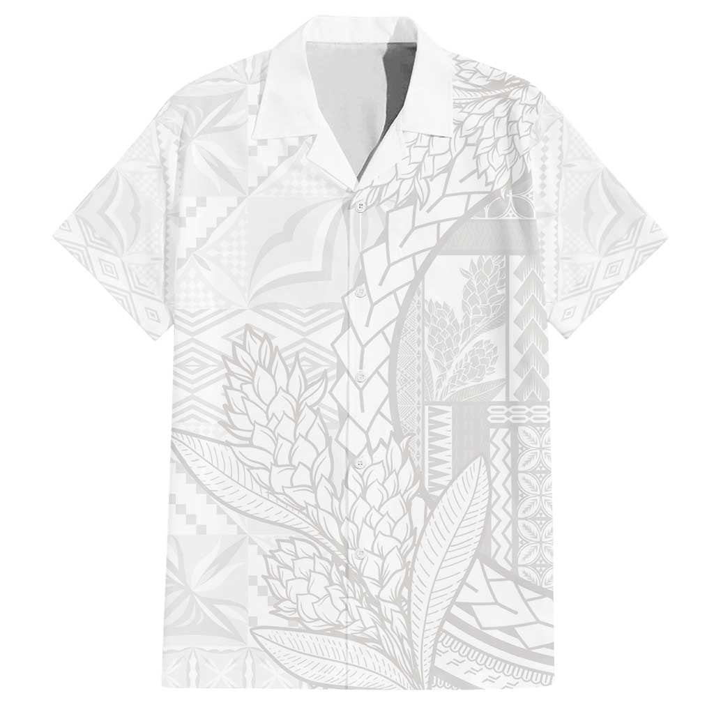 Samoa White Sunday Family Matching Summer Maxi Dress and Hawaiian Shirt Lotu Tamaiti Siapo With Teuila LT14 Dad's Shirt - Short Sleeve White - Polynesian Pride