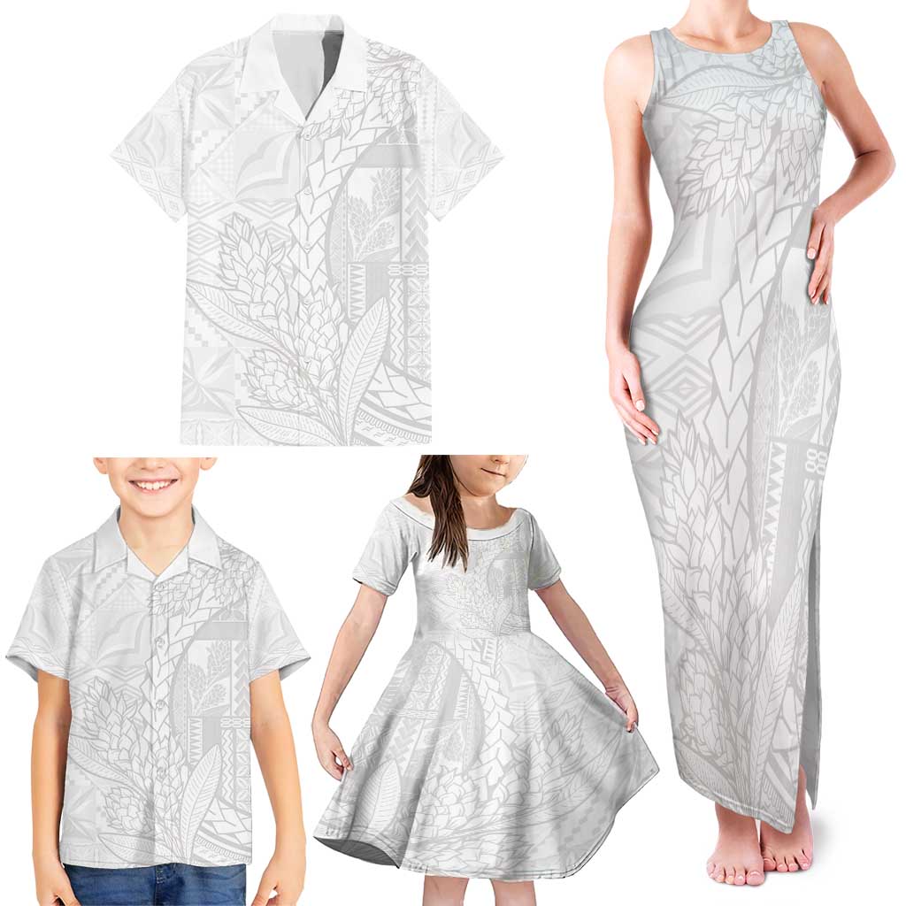 Samoa White Sunday Family Matching Tank Maxi Dress and Hawaiian Shirt Lotu Tamaiti Siapo With Teuila LT14 - Polynesian Pride