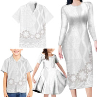 Tonga White Sunday Family Matching Long Sleeve Bodycon Dress and Hawaiian Shirt Manuia le Aso Sa o Tamaiti Heilala With Ngatu Pattern LT14 - Polynesian Pride