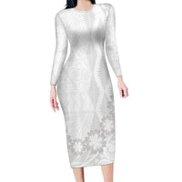 Tonga White Sunday Family Matching Long Sleeve Bodycon Dress and Hawaiian Shirt Manuia le Aso Sa o Tamaiti Heilala With Ngatu Pattern LT14 Mom's Dress White - Polynesian Pride