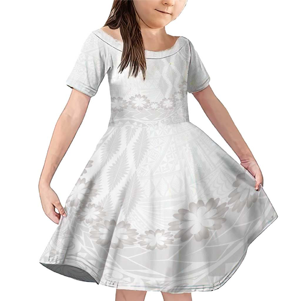 Tonga White Sunday Family Matching Mermaid Dress and Hawaiian Shirt Manuia le Aso Sa o Tamaiti Heilala With Ngatu Pattern LT14 Daughter's Dress White - Polynesian Pride