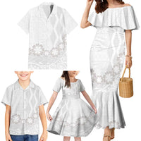 Tonga White Sunday Family Matching Mermaid Dress and Hawaiian Shirt Manuia le Aso Sa o Tamaiti Heilala With Ngatu Pattern LT14 - Polynesian Pride