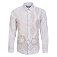 Tonga White Sunday Family Matching Mermaid Dress and Hawaiian Shirt Manuia le Aso Sa o Tamaiti Heilala With Ngatu Pattern LT14 Dad's Shirt - Long Sleeve White - Polynesian Pride