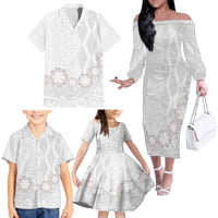 Tonga White Sunday Family Matching Off The Shoulder Long Sleeve Dress and Hawaiian Shirt Manuia le Aso Sa o Tamaiti Heilala With Ngatu Pattern LT14 - Polynesian Pride
