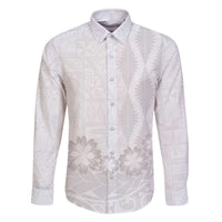 Tonga White Sunday Family Matching Off The Shoulder Long Sleeve Dress and Hawaiian Shirt Manuia le Aso Sa o Tamaiti Heilala With Ngatu Pattern LT14 Dad's Shirt - Long Sleeve White - Polynesian Pride