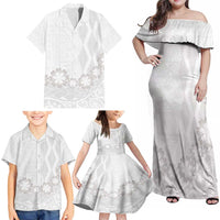 Tonga White Sunday Family Matching Off Shoulder Maxi Dress and Hawaiian Shirt Manuia le Aso Sa o Tamaiti Heilala With Ngatu Pattern LT14 - Polynesian Pride